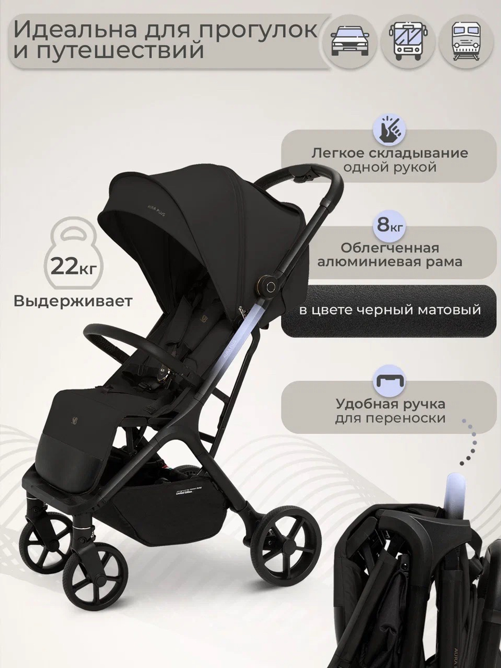 Коляска прогулочная Sweet Baby SBL Aura Plus Basic Black