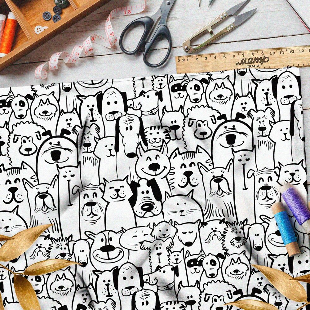 Ткань мембрана чёрно-белые собаки