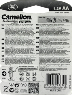 Аккумулятор AA (HR6) 2700 мАч Camelion (Цена за блистер 2 штуки)