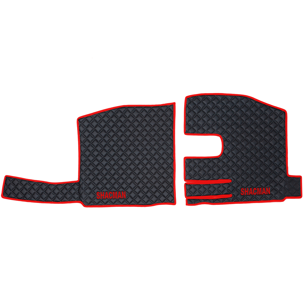 Ковры Shacman X-3000 рестайлинг (экокожа, черный, красный кант, красная вышивка)