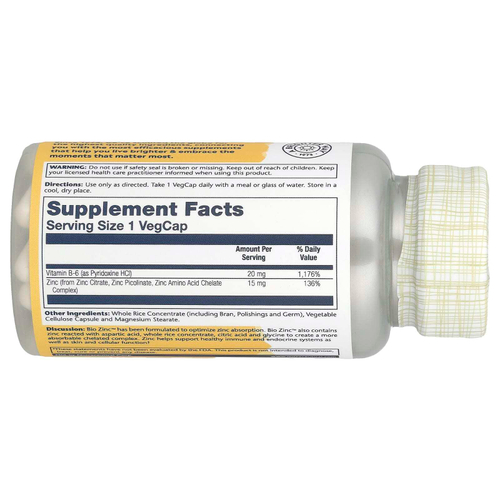 Solaray, Bio Zinc™, 15 мг, 100 растительных капсул