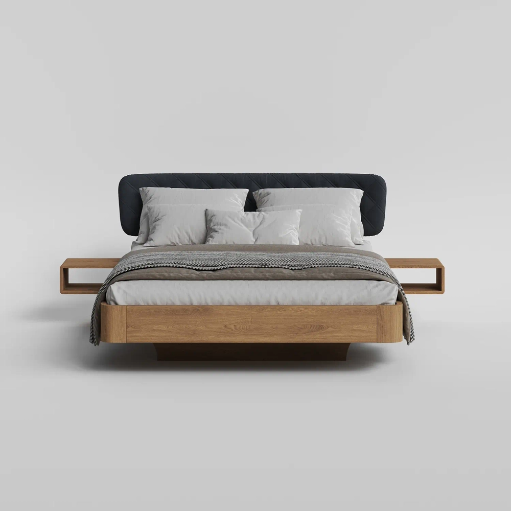 Кровать из дуба срощенного с тумбами и подсветкой Батерфлай