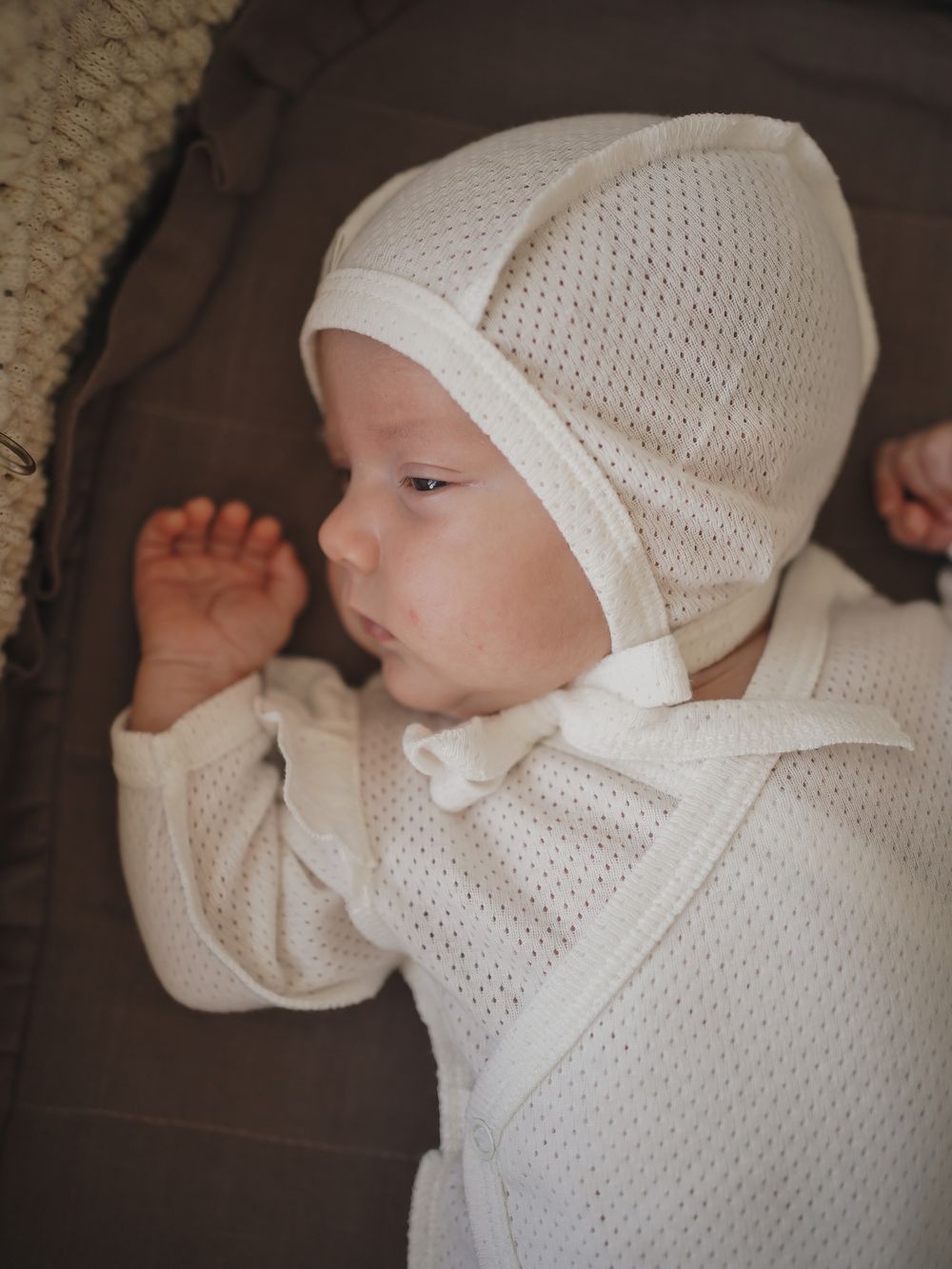 Слип на кнопках с крылышками "Молоко" из ажурного хлопка 0+