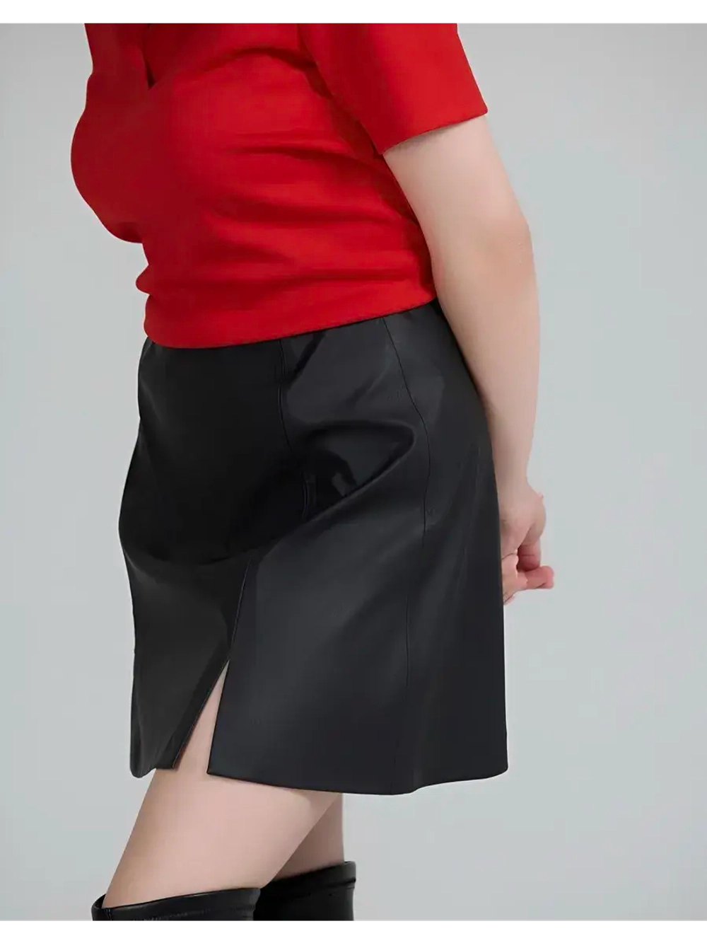 Юбка мини кожаная с разрезами экокожа