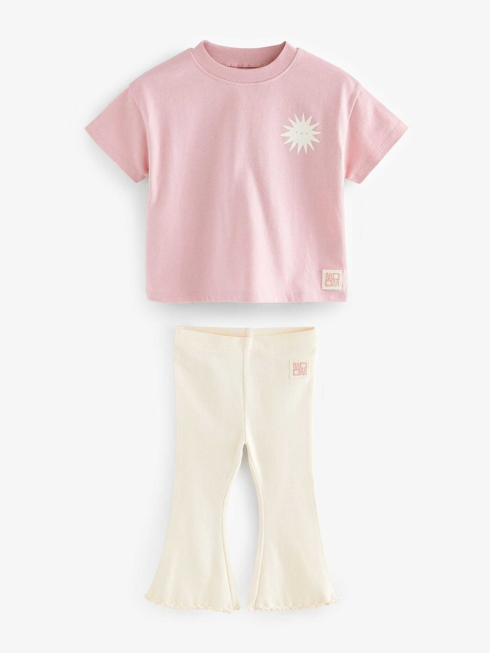 Футболка и легинсы-клеш в комплекте для девочки Next E65-388, 2 шт., Молочный, Розовый