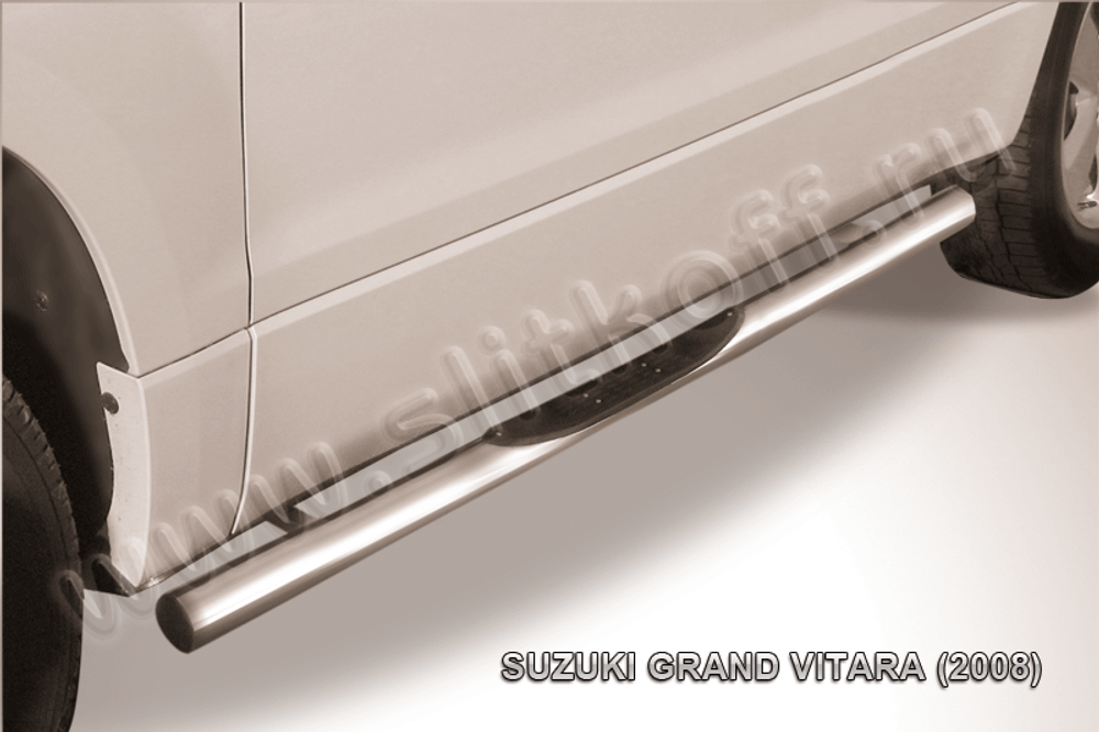 Пороги из нержавейки Suzuki Grand Vitara 3 дв (2008-2012) d76 с проступями (черный цвет)
