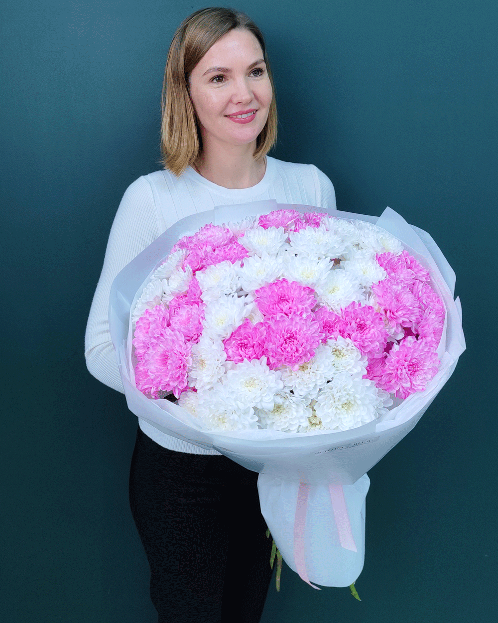 Хризантема кустовая белая и розовая,15шт(00442)