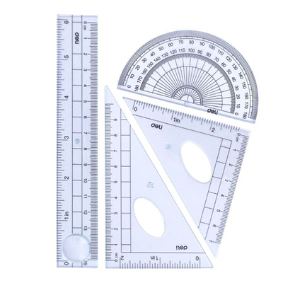 Набор линеек Deli "Uspire" (треугольник .2 шт, линейка 15 см,транспортир), прозрачный