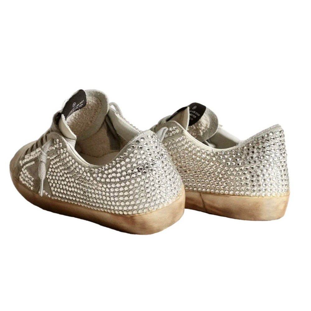 Женские Golden Goose Superstar in Aged White Nubuk with Swarovski Crystals