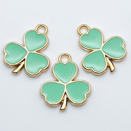 Подвеска Клевер, цвет золото+мятный, размер 20*16 мм, цена за 1 шт