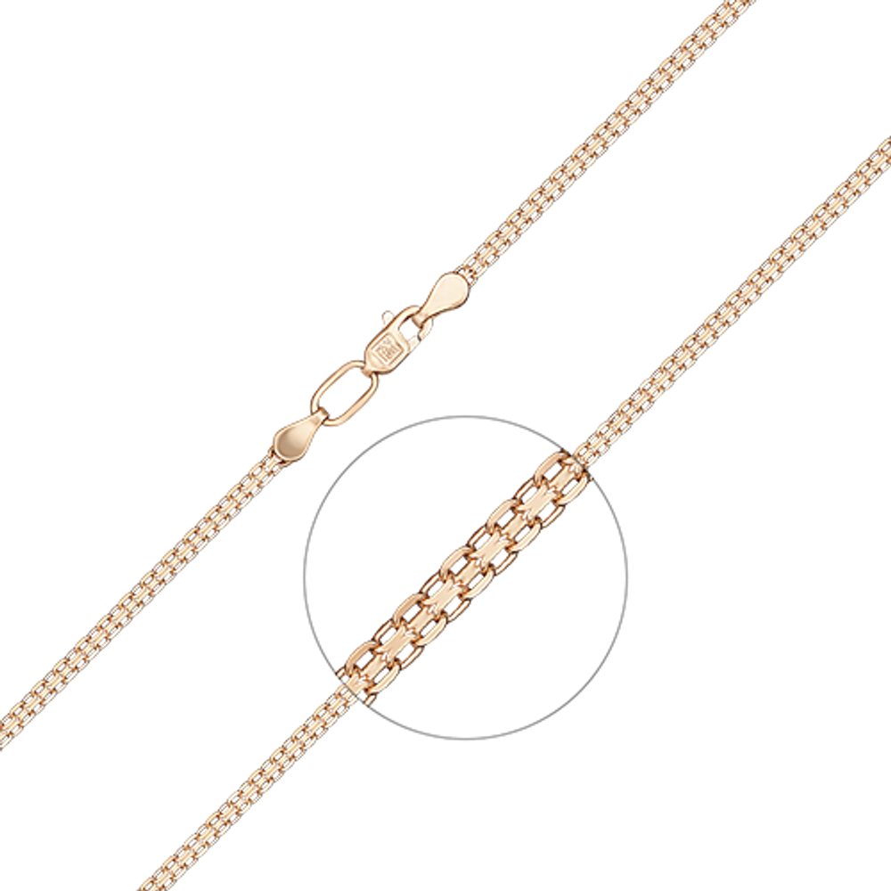 Цепь из красного золота с алмазной гранью (плетение «Бисмарк двойной якорь»)