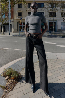 ZARA ДЖЕМПЕР С КОРОТКИМИ ОБЪЕМНЫМИ РУКАВАМИ, СЕРЫЙ