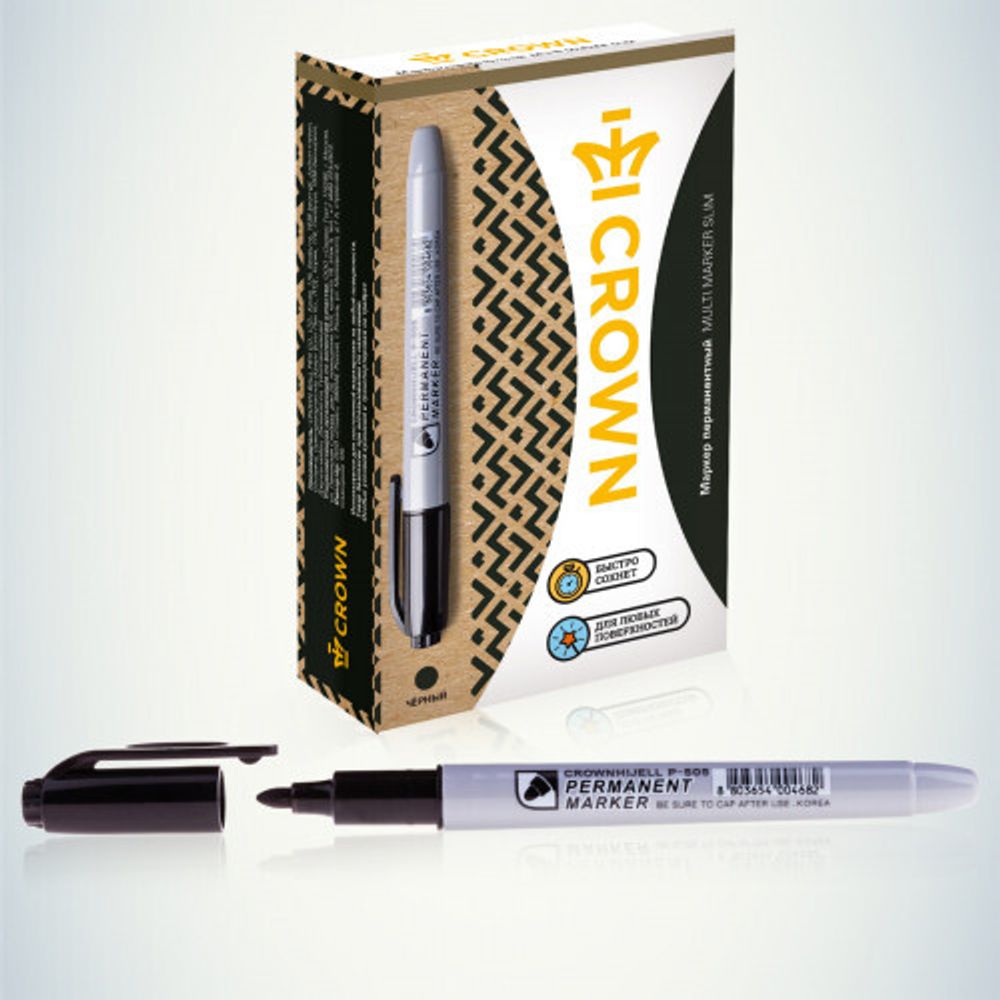 302766 Crown Маркер перманентный MULTI MARKER SLIM, ЧЕРНЫЙ пулевидный 2мм (P-505) БЛ-1 | Crown