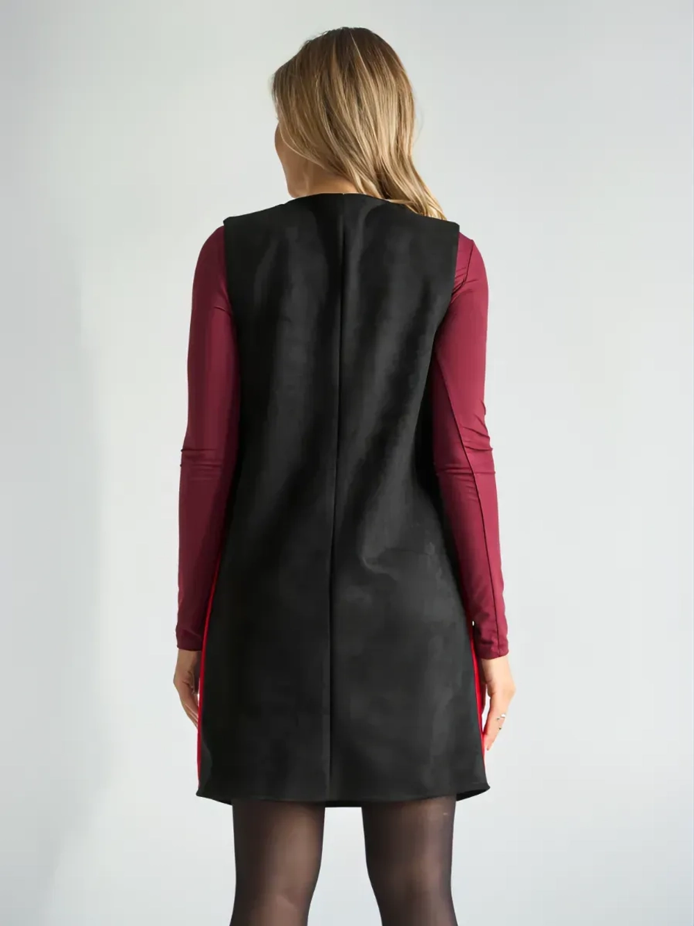 Платье сарафан офисное замшевое А силуэт с лампасами