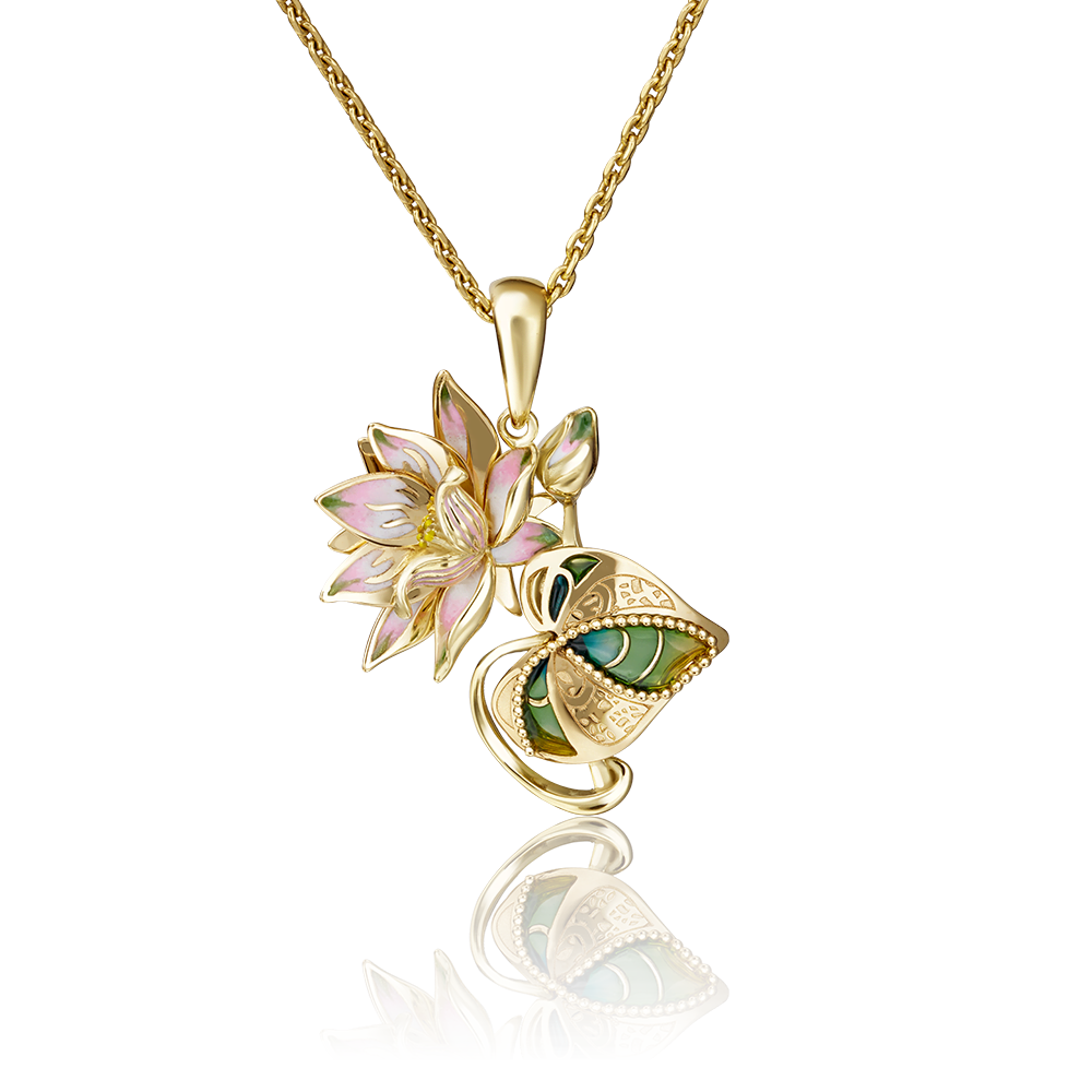 Подвеска «Лотос» из лимонного золота с эмалью