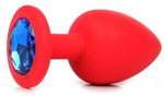 Красная анальная пробка с синим кристаллом - 9,5 см. (Цвет: синий)
