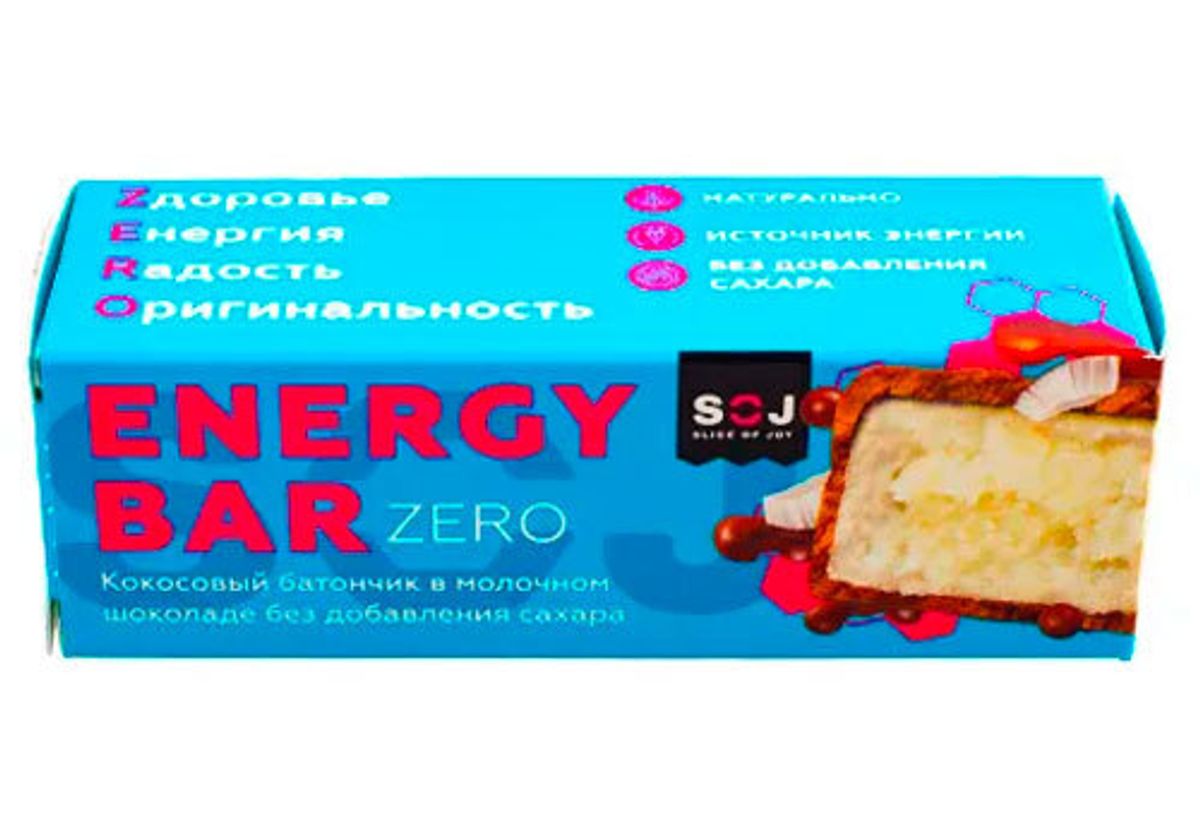 Кокосовый батончик Energy Bar Zero в молочном  шоколаде, 45г