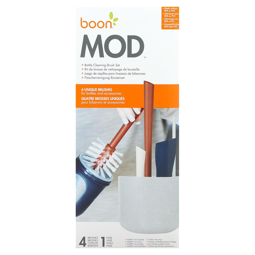 Boon, Mod, набор щеток для чистки бутылок, 4 щетки и 1 ваза