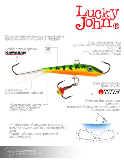 Балансир Lucky John FIN 4 с тр. 60мм/20 блистер