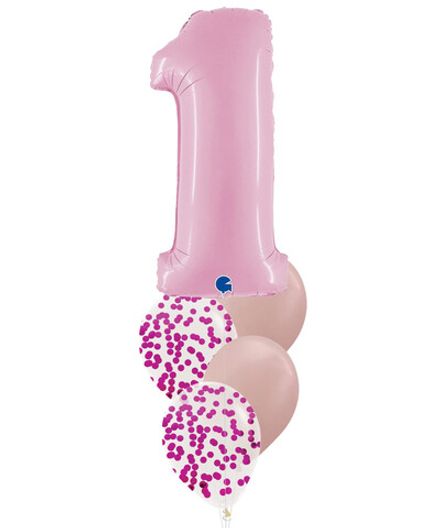 Фонтан с цифрой "В розовом цвете с конфетти"