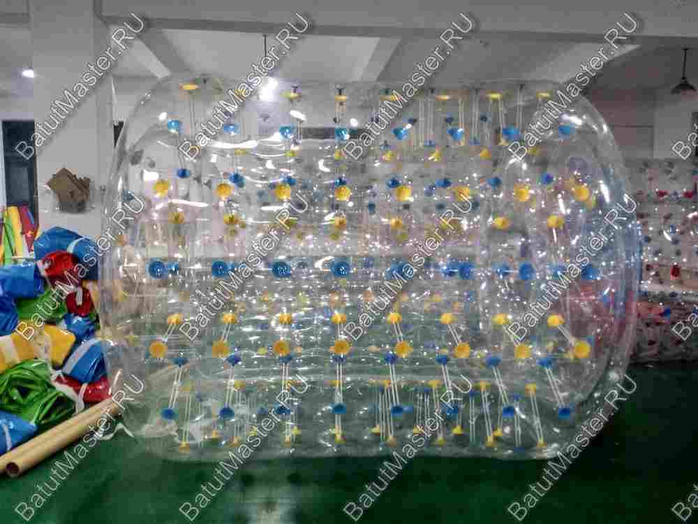 Аттракцион Водный роллер (Гидророллер) "Прозрачный с желто-синими держателями" ПВХ, 2.4*2.2*2.2 м