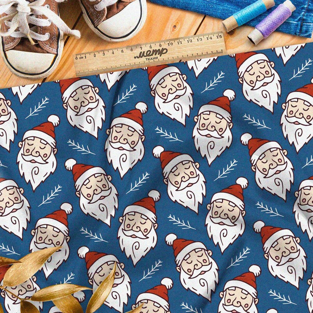 Ткань мембрана спящий санта-клаус на синем фоне