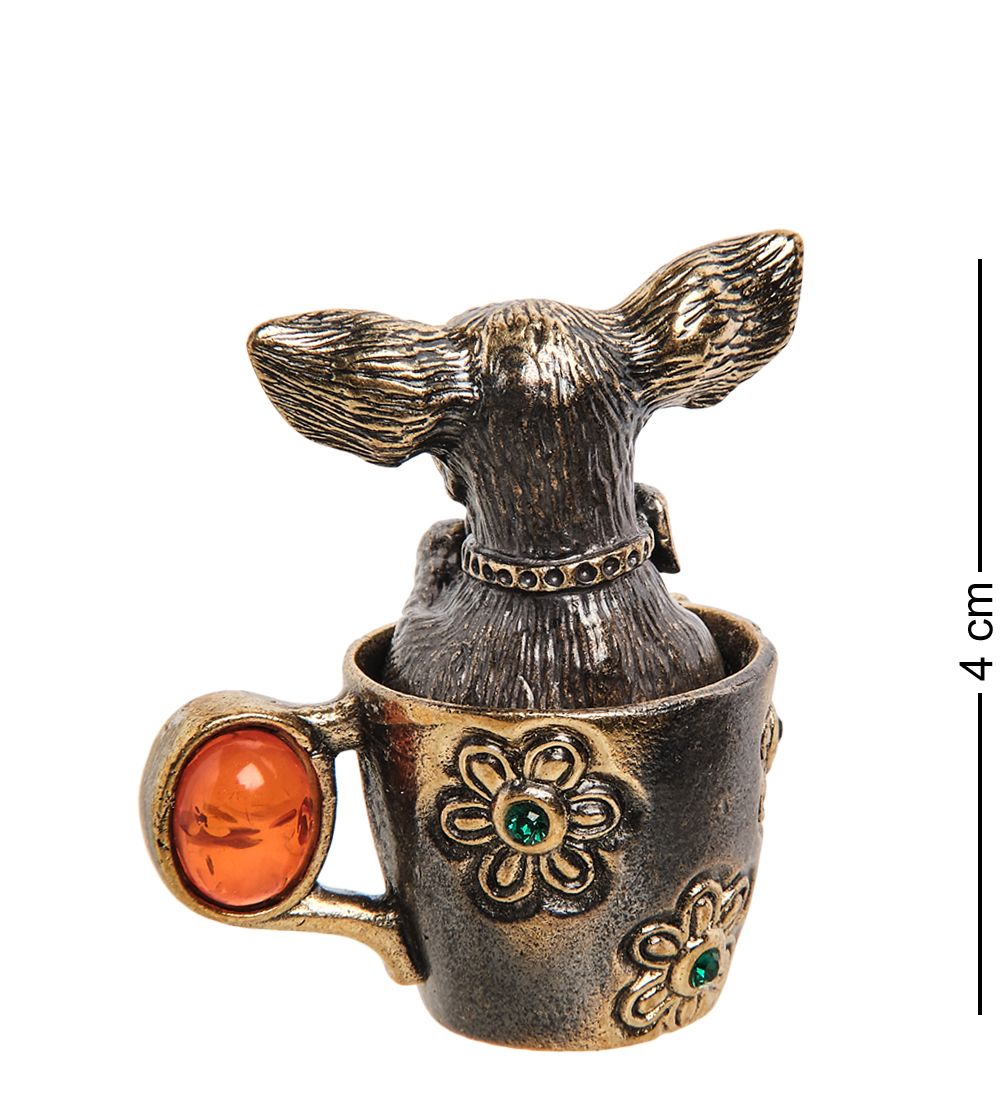 AM-1139 Наперсток «Чихуахуа в чашке» (латунь, янтарь)