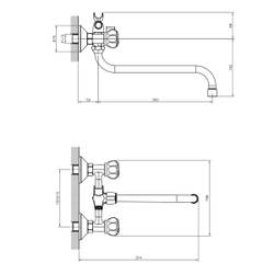 Смеситель DECOROOM DR50045R двуручный  для ванны универсальный с поворотным изливом 300 мм