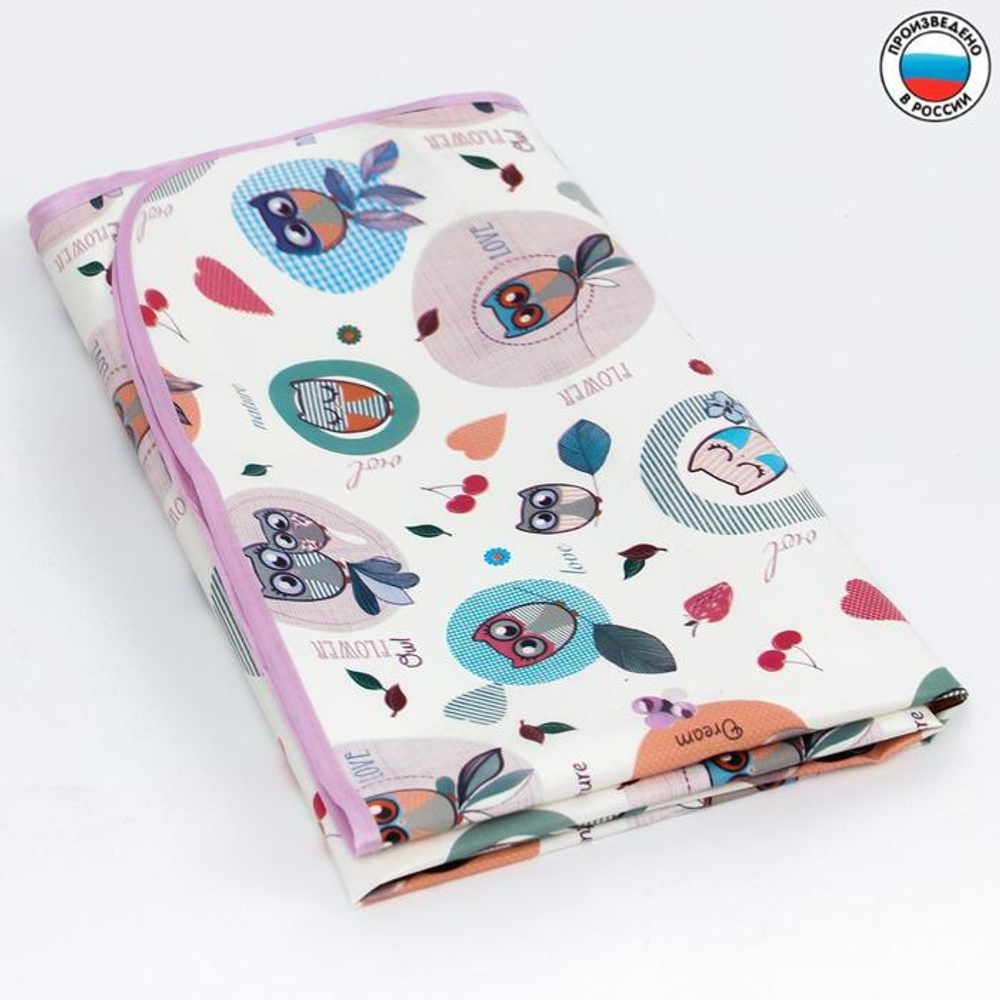 5164376 Клеенка 70*100 см., на резинке, арт. 0065, с окантовкой, рисунок "Совы", цвет МИКС