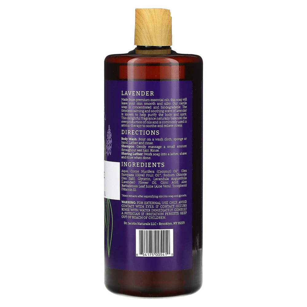 Dr. Jacobs Naturals, кастильский гель для душа на растительной основе, эфирное масло лаванды, 946 мл (32 унции)