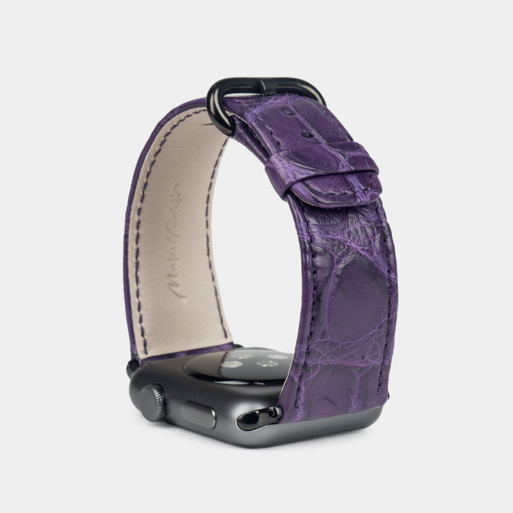 Ремешок для Apple Watch  44/45/46 mm из кожи крокодила, фиолетового цвета