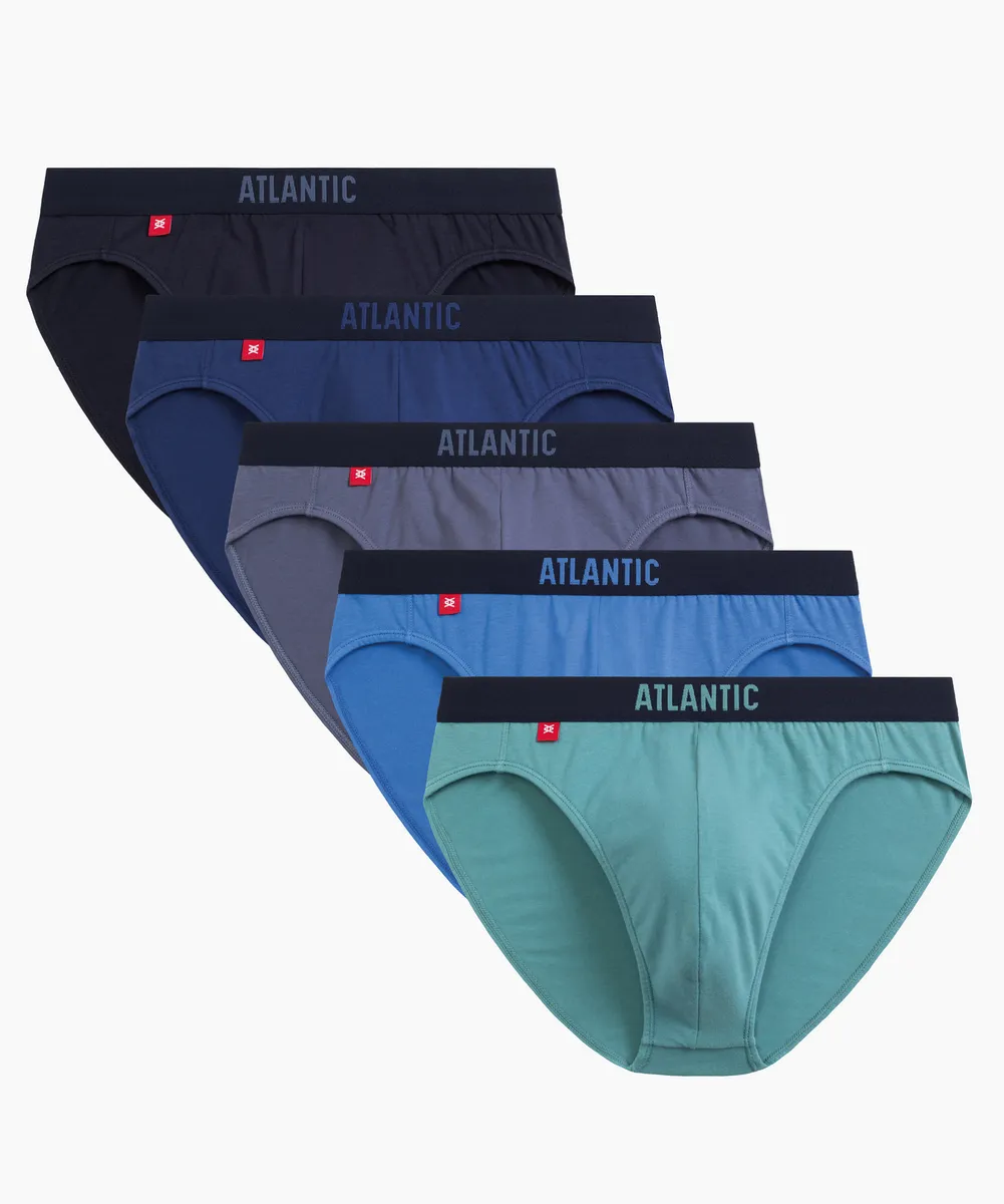 Мужские трусы слипы спорт Atlantic, набор 5 шт., хлопок, светло-зеленые + темно-синие + светло-голубые + индиго + темно-голубые, 5SMP-004
