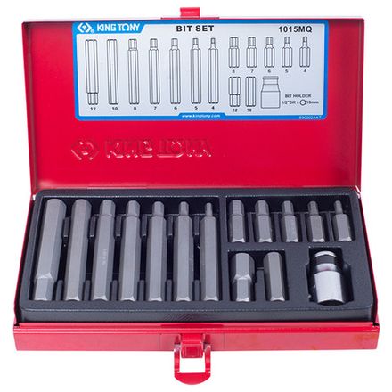 Цена на KING TONY (1015MQ) Набор вставок (бит) 10 мм, HEX, 4-12 мм, 15 предметов