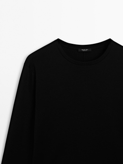 Massimo Dutti Футболка из 100% хлопка с длинным рукавом, черный