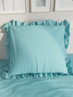 Декоративная наволочка с рюшами, оборками "Вязание лазурное" 70х70 см, 1 шт, без молнии