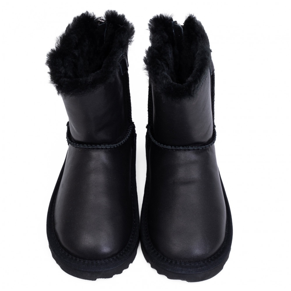 Ugg Kids Classic Short Zip Leather Black