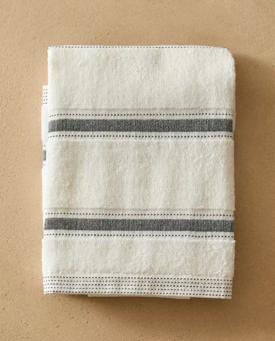 ZARA HOME МАХРОВОЕ КУХОННОЕ ПОЛОТЕНЦЕ ИЗ ХЛОПКА В ПОЛОСКУ, ЗЕЛЕНЫЙ