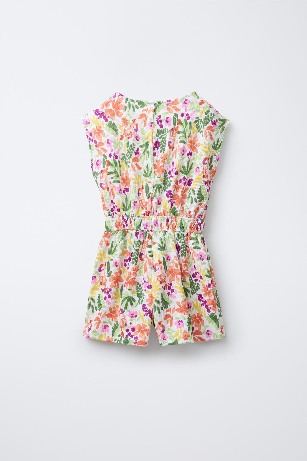 ZARA КОМБИНЕЗОН С РЕЛЬЕФНЫМ ЦВЕТОЧНЫМ ПРИНТОМ, ЭКРЮ/ЗЕЛЕНЫЙ