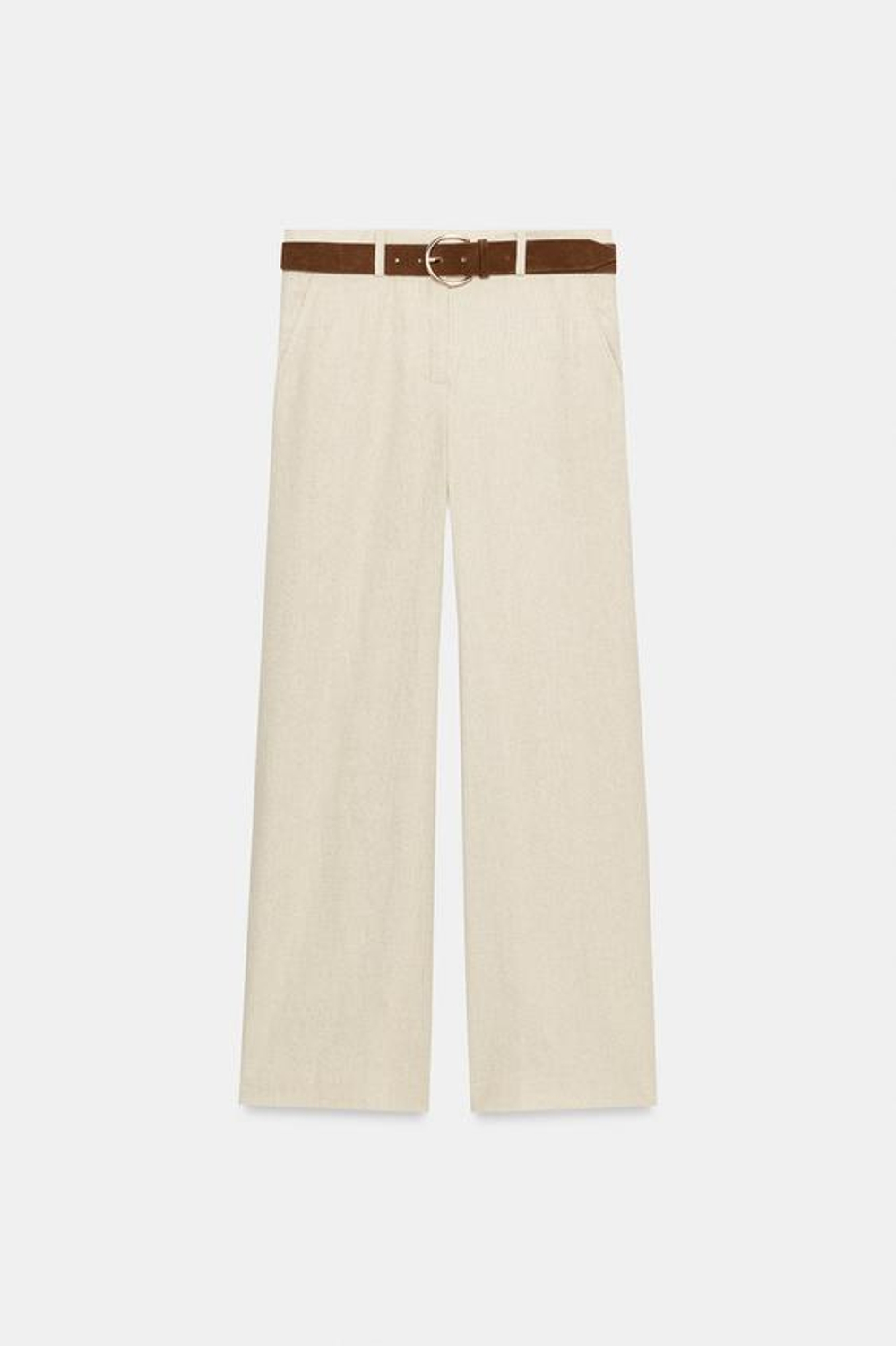 ZARA БРЮКИ-КЮЛОТЫ ИЗ ЛЬНА С ПОЯСОМ, СВЕТЛО-БЕЖЕВЫЙ