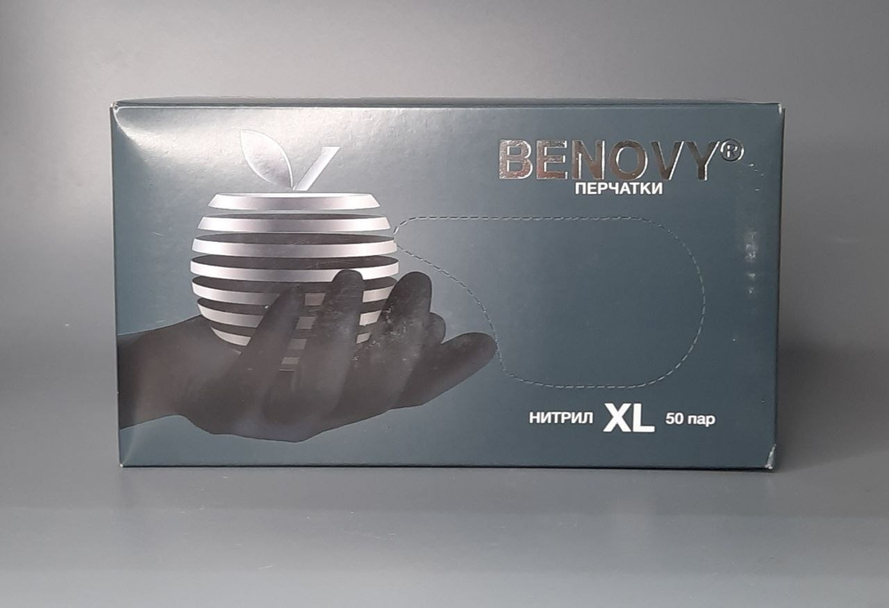 Benovy Перчатки нитриловые черные размер XL, 100шт