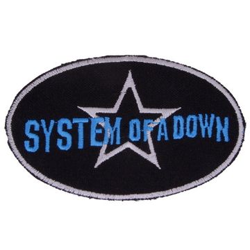 Нашивка System Of A Down овал, синяя надпись (334)