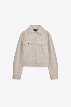 ZARA КУРТКА ИЗ МЯГКОЙ ТКАНИ НА МОЛНИИ, БЕЖЕВЫЙ