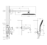 Встраиваемый смеситель для душа с изливом, тропическим и ручным душем BLAUTHERM 941513RP300GR графит