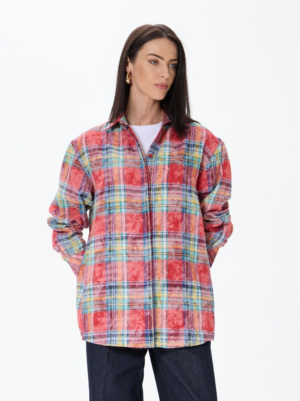 Рубашка Хельсинки удлиненная винтаж клетка