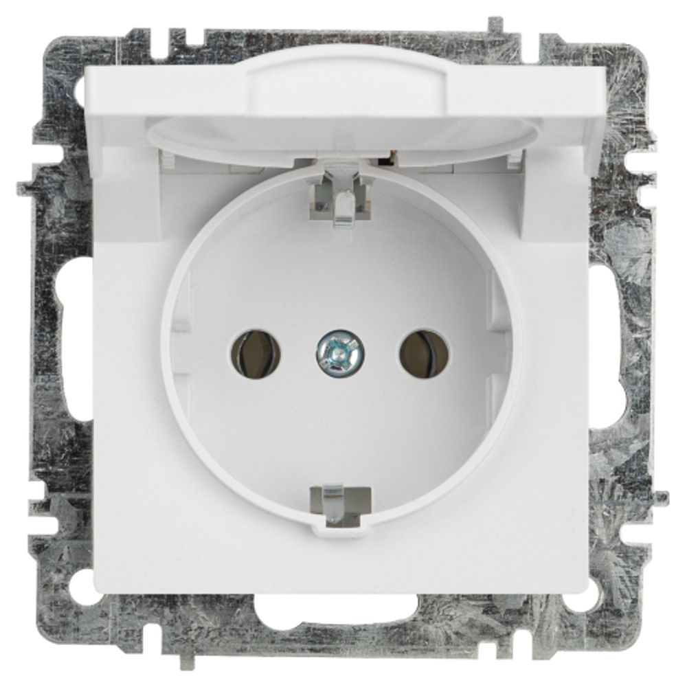 Розетка Intro Accent 6-203-01 с заземлением 2P+E Schuko с крышкой 16А-250В IP20 СУ AL/CU белый