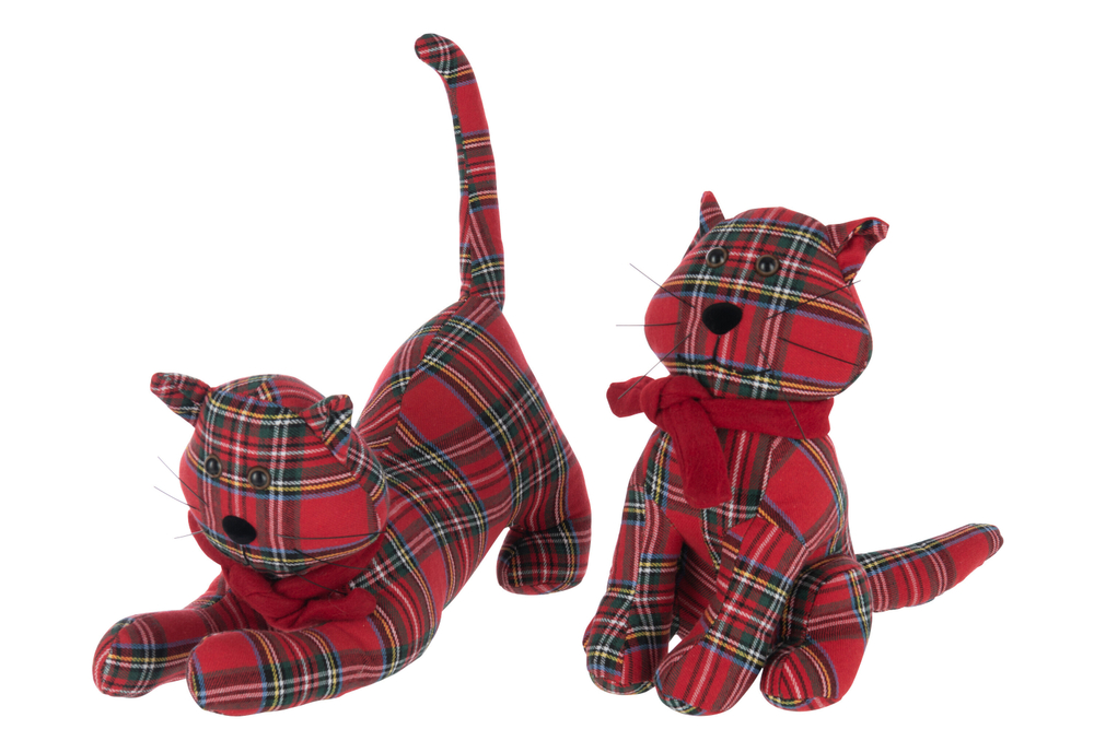 Стопер декоративный "Кот" шотландка в ассортименте 18x20x30см