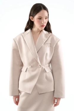 Жакет-смокинг атласный жемчужный