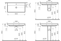 Раковина VitrA T4 4454B003-0001, 90 см
