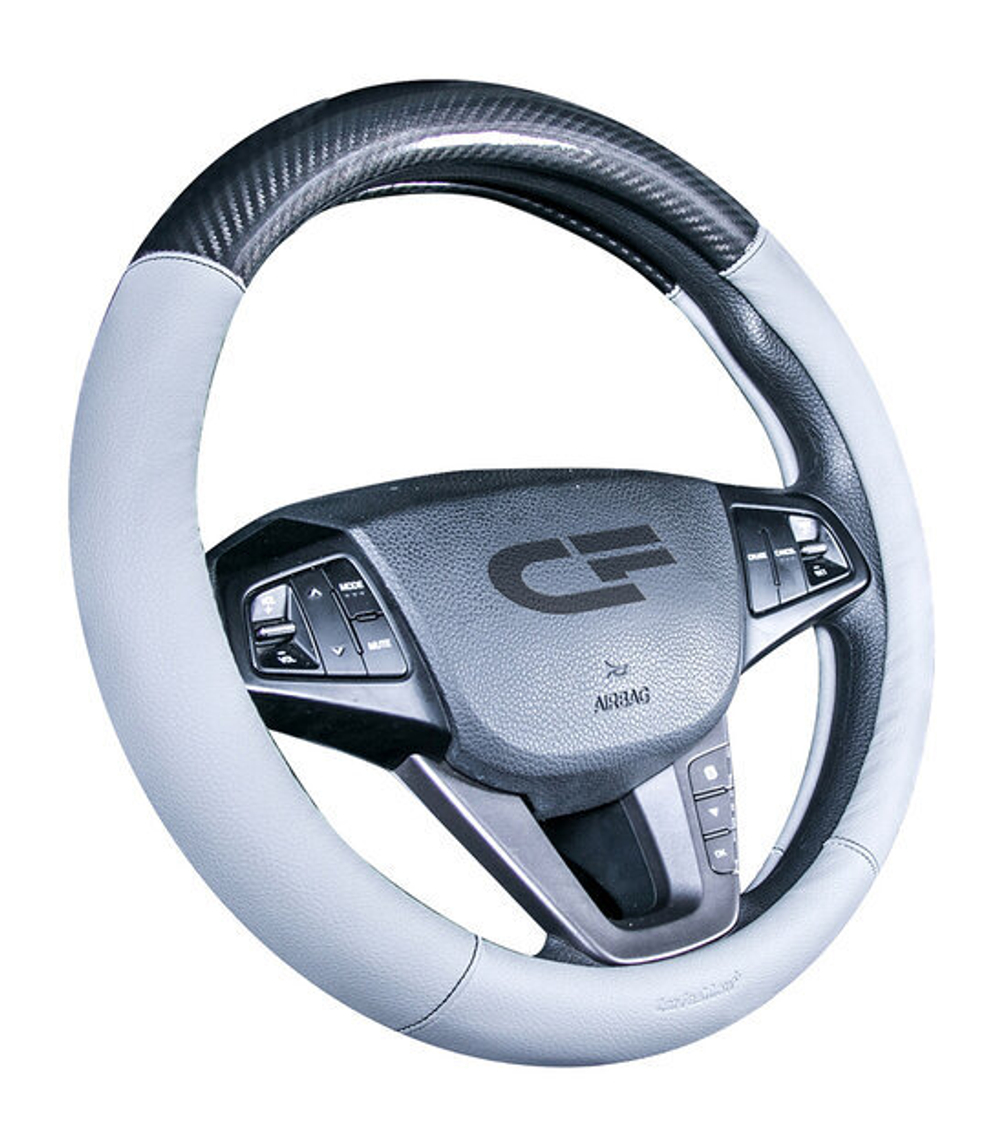 Оплетка на руль круглая CarFashion -М- «CARBON CF» 31457 - Экокожа - черный/серый