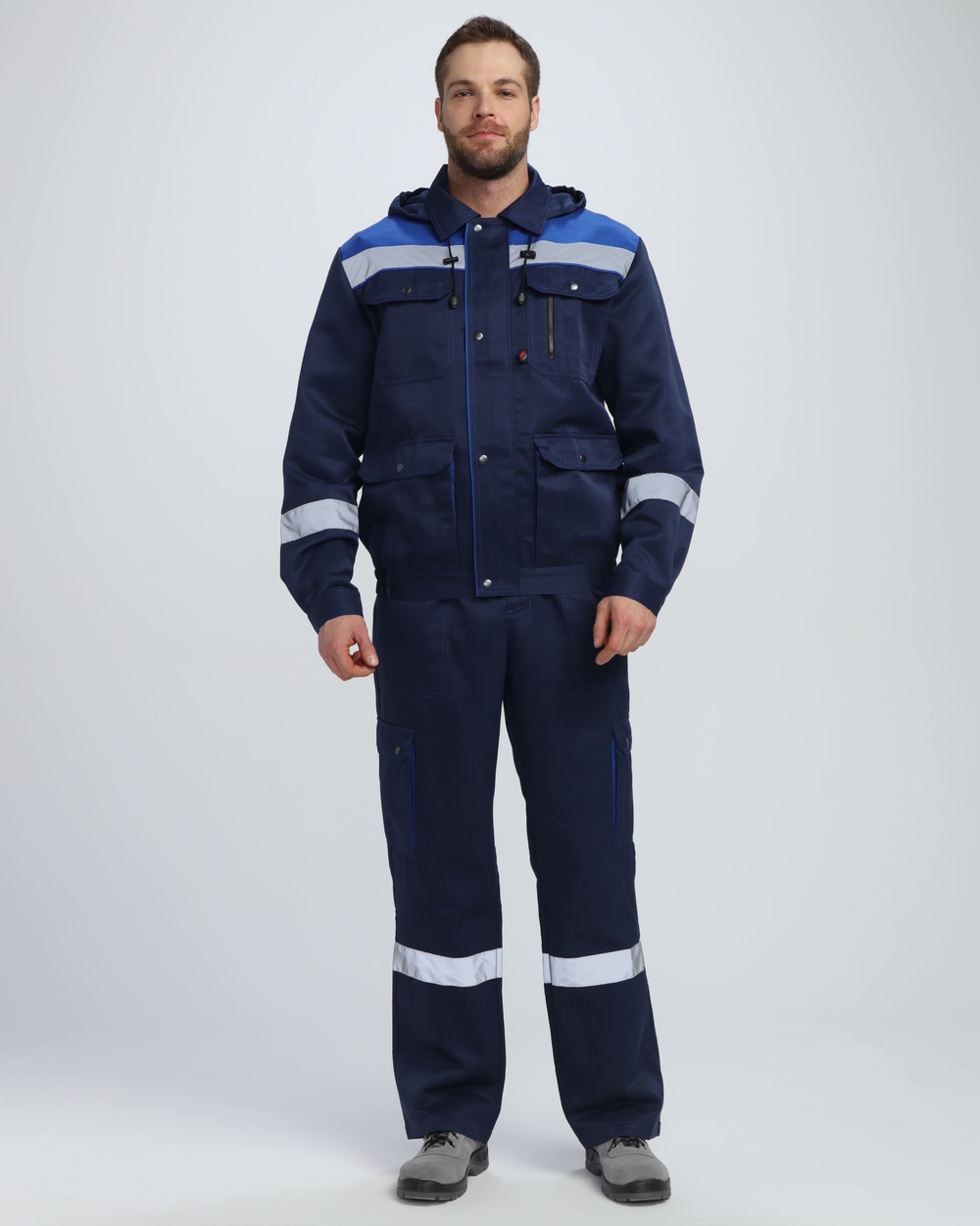 Костюм Нейч-2 СОП с капюшоном К. (тк.Смесовая,210) п/к, т.синий/васильковый